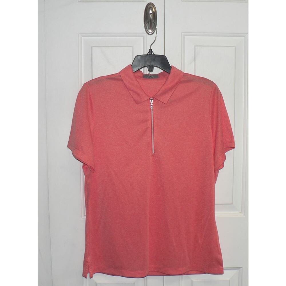 Callaway Women's 1/4 Zip Short Sleeve Heather Golf Polo in Firelight Large $40‎
